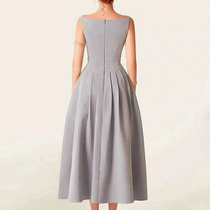 Elegant High Split Pleated Evening Dress with Zipper Waist for Women