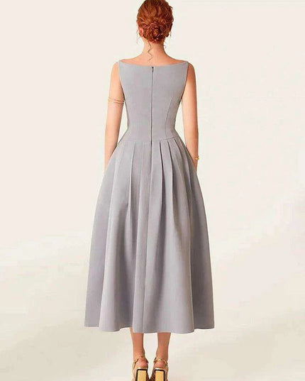 Elegant High Split Pleated Evening Dress with Zipper Waist for Women