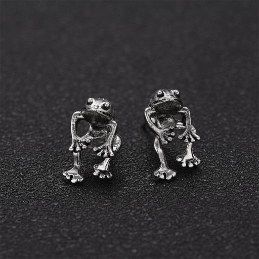 Whimsical Silver Frog Studs - Fun Gothic Punk Earrings for Distinctive Women