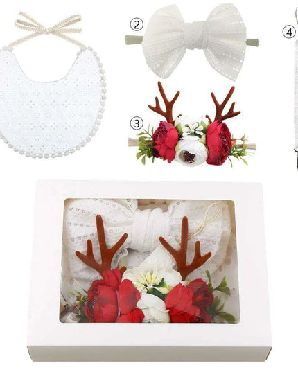 Charming Holiday Floral Baby Bib Set with Pacifier Clip - Perfect Christmas Gift