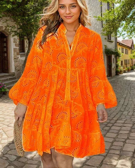 Chic Lace A-Line Beach Dress with Flared Sleeves for Women