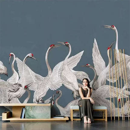 Très Elite 3D Light Luxury Japanese Red Crowned Crane Wallpaper, Remov