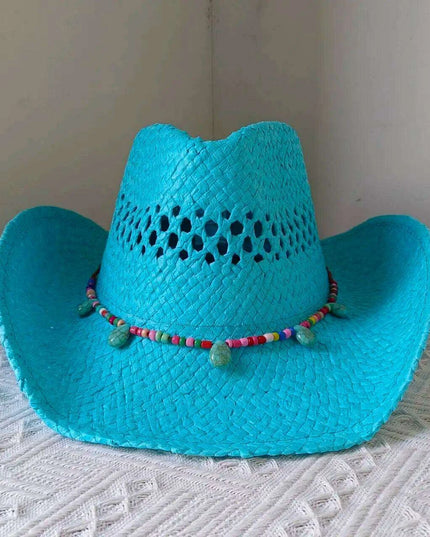 Rose Red Cowboy Straw Hat - Adjustable Wide Brim Sun Hat for All Seasons