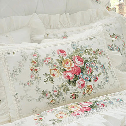 Shop211891 Luxury White Princess Bedding Set, 100% Cotton, Floral Ruff