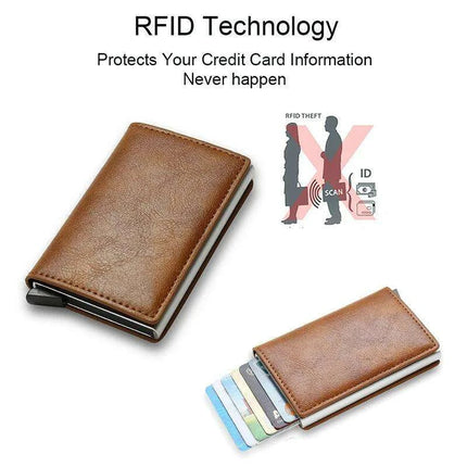Sleek RFID-Blocking Leather Card Holder - Stylish and Secure Wallet for Men