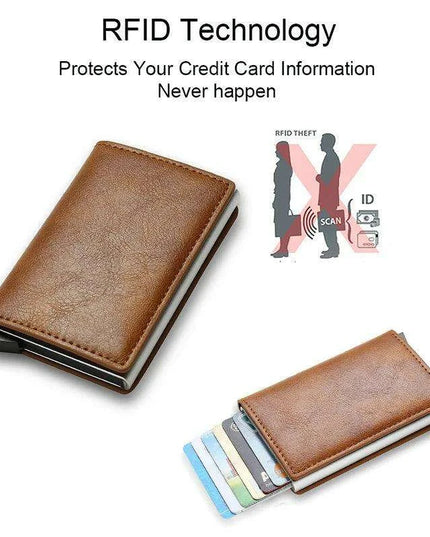 Sleek RFID-Blocking Leather Card Holder - Stylish and Secure Wallet for Men