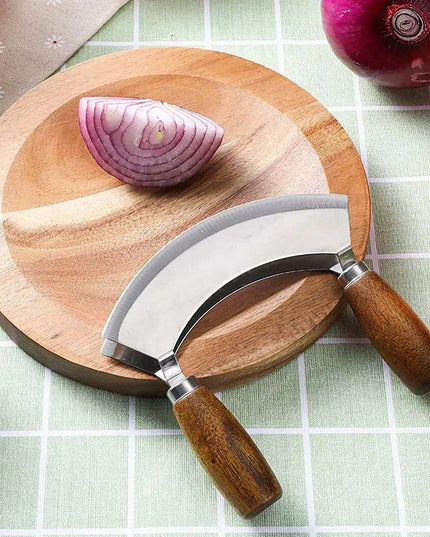 Elegant Acacia Wood Dual-Blade Mezzaluna Chopping Set for Effortless Culinary Mastery