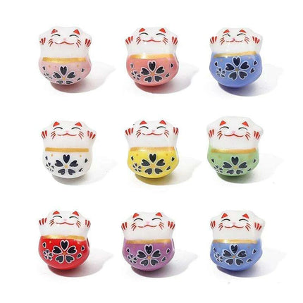 Set of 2 Artisan 14mm Ceramic Lucky Cat Charms for Creative Jewelry Designs