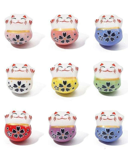 Set of 2 Artisan 14mm Ceramic Lucky Cat Charms for Creative Jewelry Designs