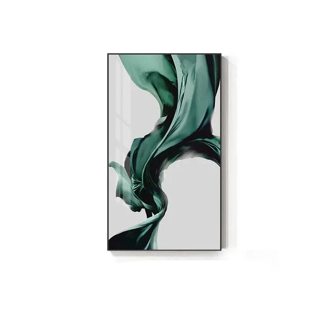 Elegant Abstract Green Silk Canvas Art - Modern Home Decor Accent