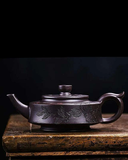 Artisan Yixing Purple Clay Teapot - Mesmerizing Floating Flower Kung Fu Tea Set, 280ml Capacity