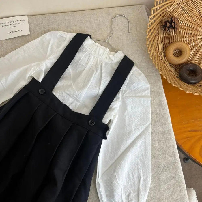 Girls' Long Sleeve Top and Playful Suspender Skirt Ensemble for Effortless Style