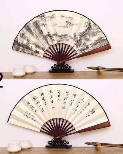 Vintage Silk Folding Fan with Bamboo Handle - Stunning Handheld Accessory for Celebrations and Home Sophistication