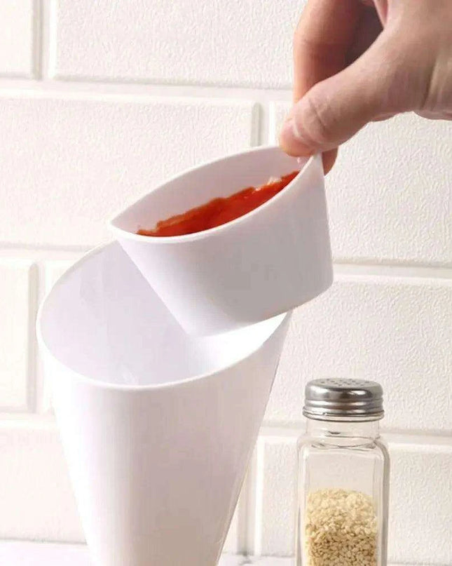 French Fry and Dipping Sauce Stand - Chic White Snack Holder Duo