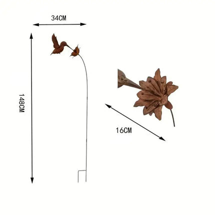 Rusty Metal Texture Hummingbird Garden Stake Stable Solid Structure Easy Installation Wrought Iron Bird Statue rusty-metal-texture-hummingbird-garden-stake-stable-solid-structure-easy-installation-wrought-iron-bird-statue