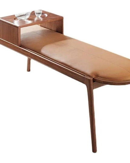 Elegant Leather-Upholstered Solid Wood Bench with Hidden Shoe Storage