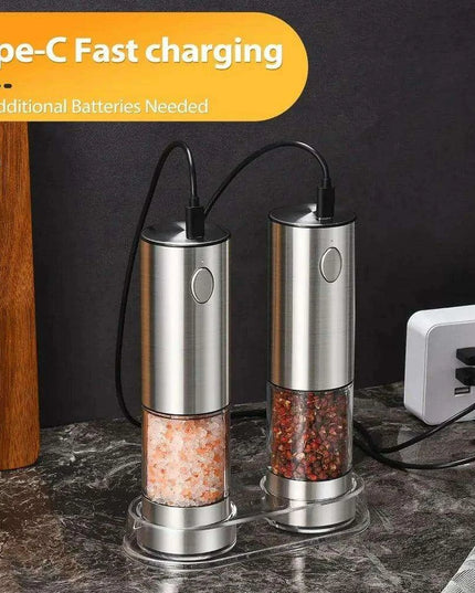 USB Rechargeable Electric Salt and Pepper Mill Set with Customizable Grind Settings and Illuminating LED