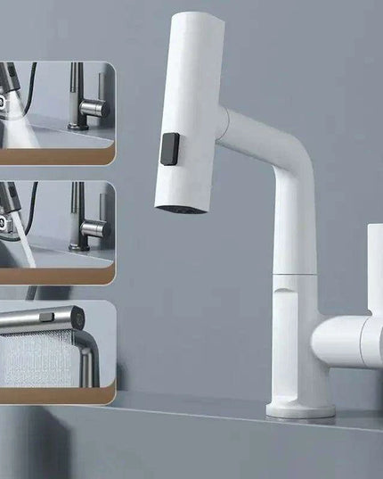 LED Waterfall Faucet with Temperature Display and Rotating Pull-Out Sprayer