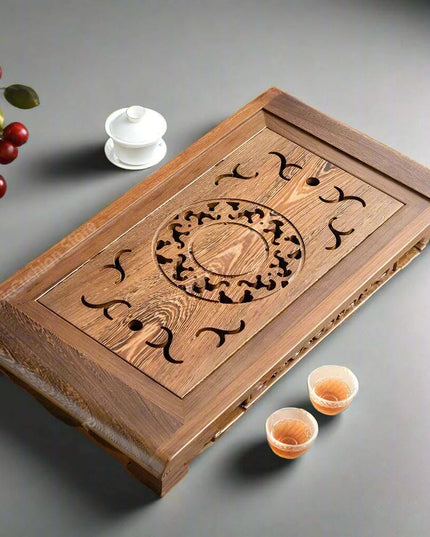 Luxurious Rosewood Tea Serving Tray with Convenient Storage Drawer - Stylish Wooden Table for Home Use