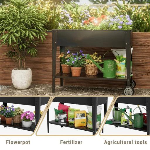 Raised Garden Bed with Legs, Mobile Planter Box Elevated on Wheels Portable