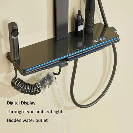 Gray Supercharged Thermostatic Shower Set | Digital Shower Hea