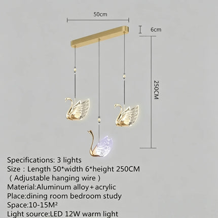 Nordic Creative Acrylic Swan LED Hanging Chandelier Study Bedroom Livi