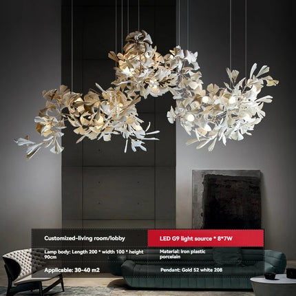 Luxury Ginkgo Leaf LED Chandelier — Nordic Pendant, Custom Sizes