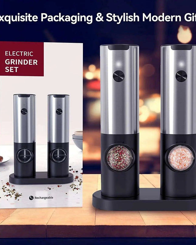 One-Handed USB Rechargeable Electric Spice Grinder Set with Adjustable Coarseness