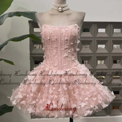 Londeway Strapless 3D Petal A-Line Mini Dress — Custom Fit for Homecoming, Prom & Cocktail