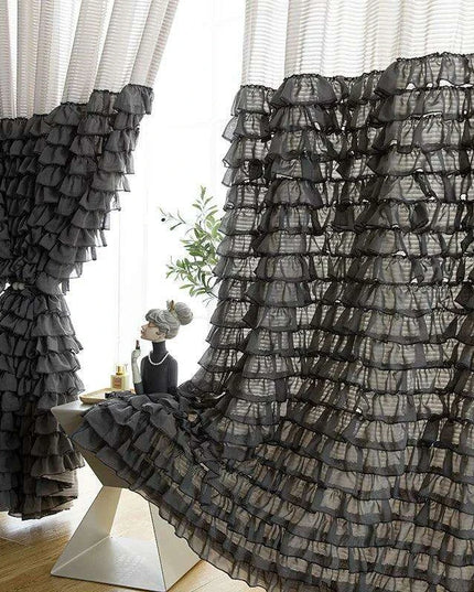 Elegant French Grey Ruffled Lotus Leaf Semi-Blackout Drapes for Living Room, Bedroom, and Kitchen Decor