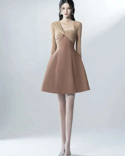 Asymmetrical Patchwork Long Sleeve Square Neck Dress for Women