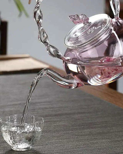 Elegant 700ML Pink Butterfly Glass Teapot for Electric Stoves