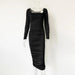 Elegant Long Sleeve Black Midi Dress with Ruched Detailing - The Ultimate Women’s Wardrobe Staple