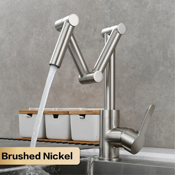 Versatile Brass Kitchen Faucet with Space-Saving Foldable Design