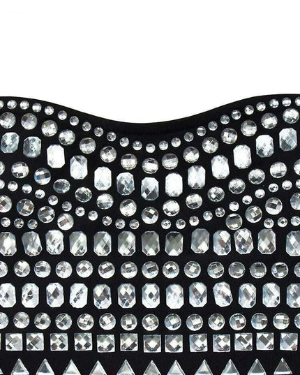 Elegant Diamond-Embellished Bodycon Mini Dress with Matching Gloves for Women - Ideal for Weddings and Special Celebrations