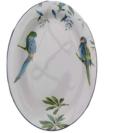 Colorful Parrot-Themed Porcelain Dining Collection: Bowl, Cup, Saucer, and Serving Tray