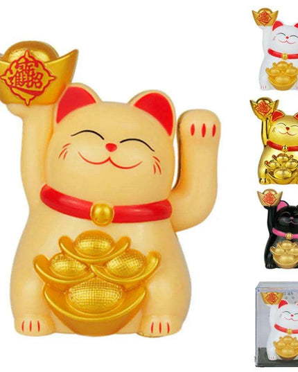 Solar-Powered Waving Lucky Cat Figurine - A Symbol of Joy and Good Fortune