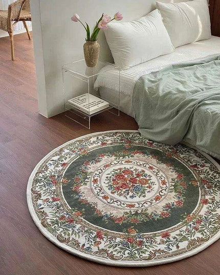 Vintage European Round Plush Area Rug - Soft, Washable Carpet for Cozy Spaces