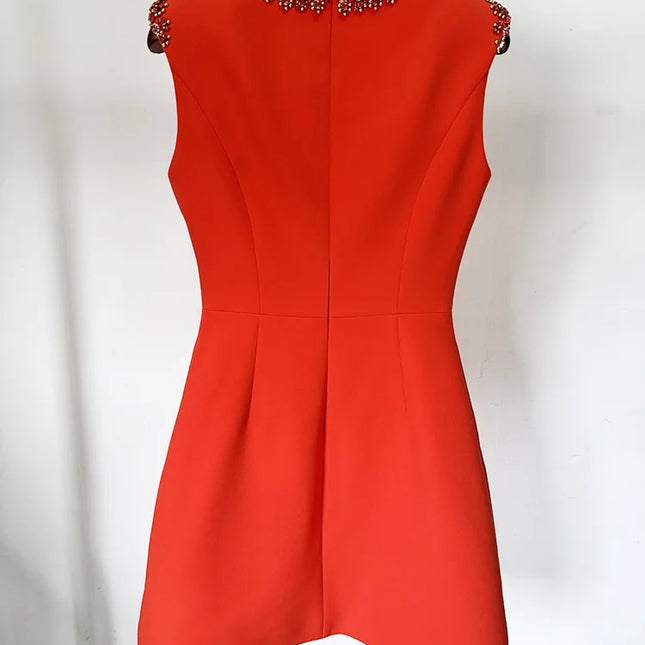 Diamond Bead Sleeveless Tank Dress – Colorful Crystal Embellishment & High Street Style