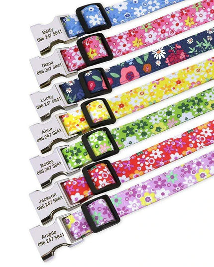 Personalized Floral Nylon Dog Collar - Stylish ID Collars for Dogs of All Sizes