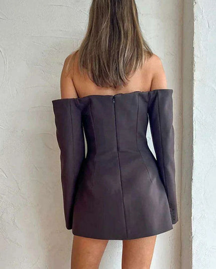 Elegant Backless Long Sleeve Dress with Patchwork Design and Pockets for Women