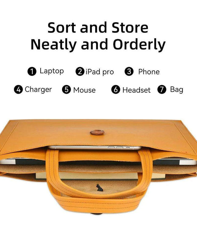 Stylish Faux Leather Laptop Tote with Innovative Features for MacBook Air and Tech Essentials