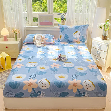 Housewear Cotton Fitted Sheet - Soft, Comfortable, Elastic Band, Print