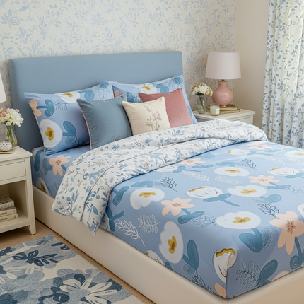 Housewear Cotton Fitted Sheet - Soft, Comfortable, Elastic Band, Print