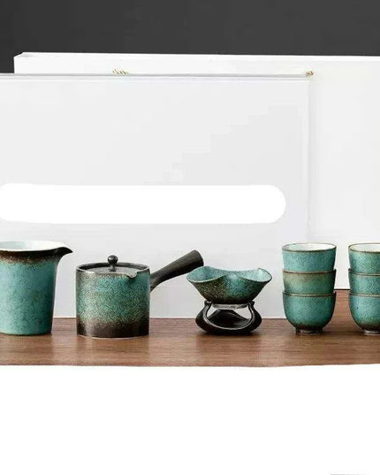 Elegant Vintage Chinese Kung Fu Tea Set with Side Handle Teacups and Tray