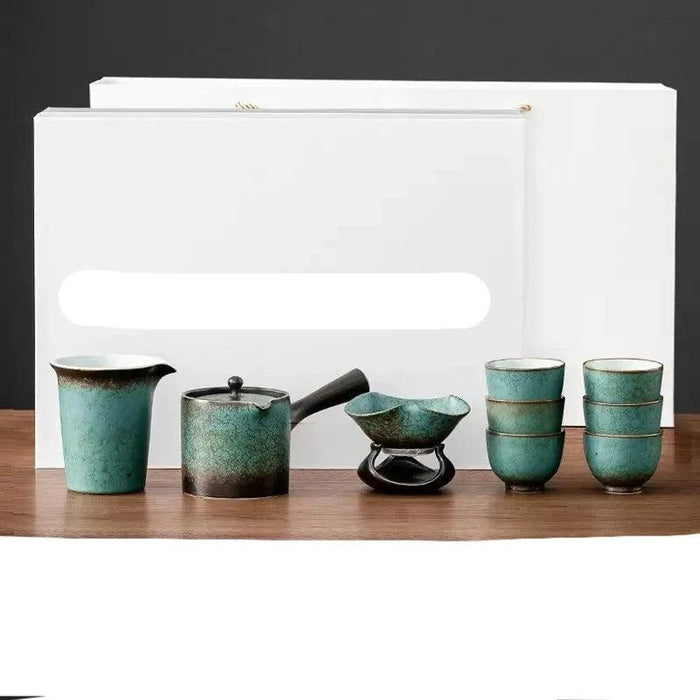 Elegant Vintage Chinese Kung Fu Tea Set with Side Handle Teacups and Tray