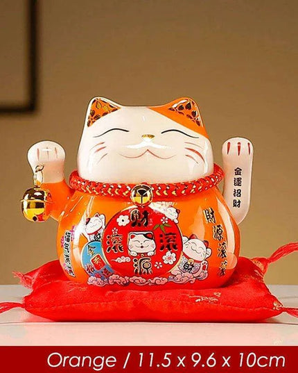 Adorable 4.5 Inch Battery-Operated Ceramic Lucky Cat - A Charming Good Luck Figurine for Home and Gifting