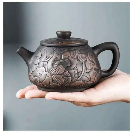Enchanting Lotus Flower Handcrafted Purple Clay Tea Set for a Serene Brewing Experience