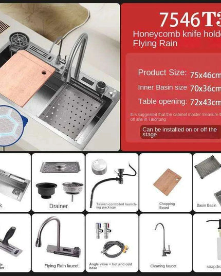 Sleek 304 Stainless Steel Waterfall Kitchen Sink Set with Touch-Control Faucet - Above Counter Installation