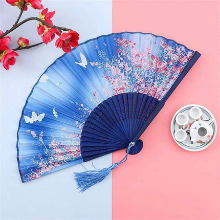 Charming Retro Silk Folding Fan - Exquisite Bamboo Craft for Dance and Home Elegance